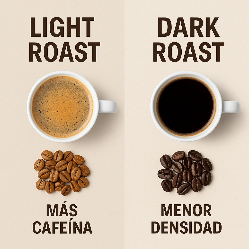 ¿Qué diferencias hay entre roast ligero y oscuro en cantidad de cafeína?